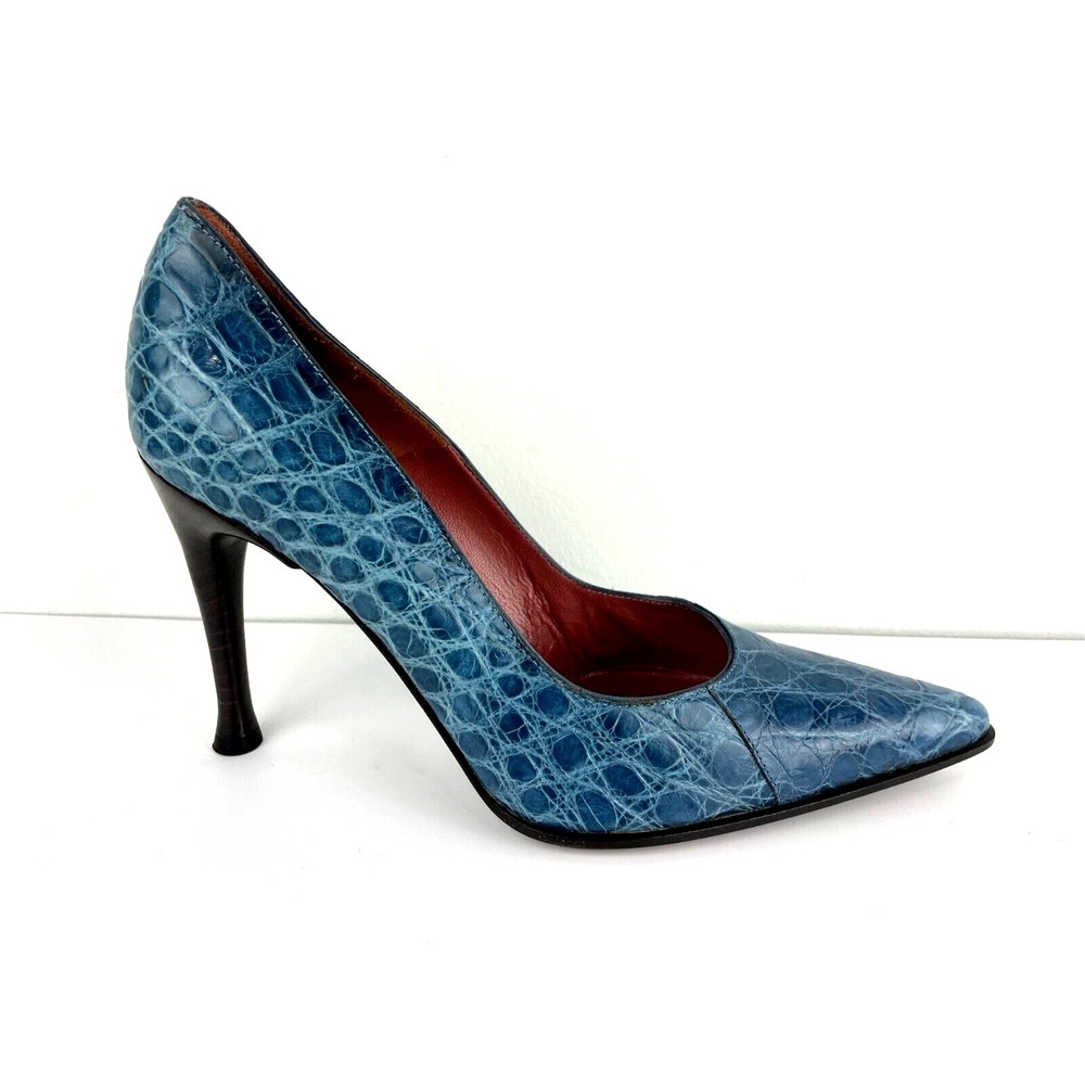 Sergio Rossi Women's Size EU 36.5 Blue Alligator Pointed Toe Leather Heels EUC